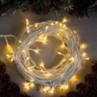 Гирлянда &laquo;Нить&raquo; 10 м, IP44, УМС, белая нить, 100 LED, свечение тёплое белое, 220 В
