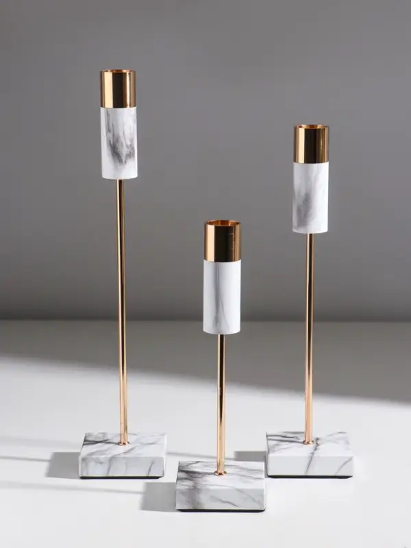 Подсвечник металл  Подсвечник металл "Бьянка" d=2 см набор 3 шт под мрамор 6х6х19,5 6х6х25 6х6х29 см