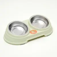 Миска металлическая двойная наклонная на пластиковом основании, 28.5&times;15&times;7 см, зелёная