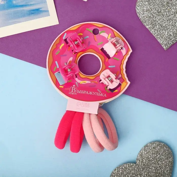 Набор для волос Набор для волос "Маленькая радость" (4 резинки, 4 краба) пончик, розовый