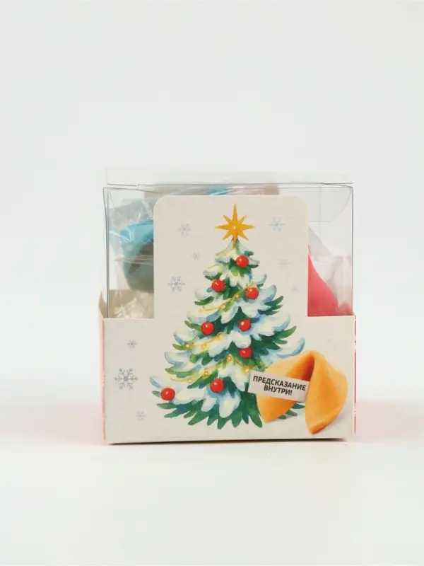 Печенье с предсказанием цветное в PVC-коробке Печенье с предсказанием цветное в PVC-коробке "Улыбок в новом году", 4 шт