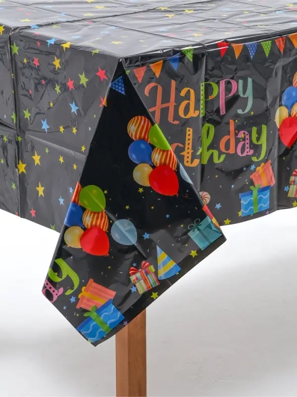Скатерть одноразовая &laquo;С днём рождения&raquo;, 137&times;183 см, чёрная
