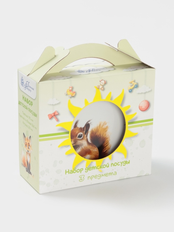 Набор детской посуды Дулевский фарфор «Белочка», 3 предмета: тарелка 175 мл, миска 360 мл, кружка 210 мл, белый Набор детской посуды Дулевский фарфор «Белочка», 3 предмета: тарелка 175 мл, миска 360 мл, кружка 210 мл, белый