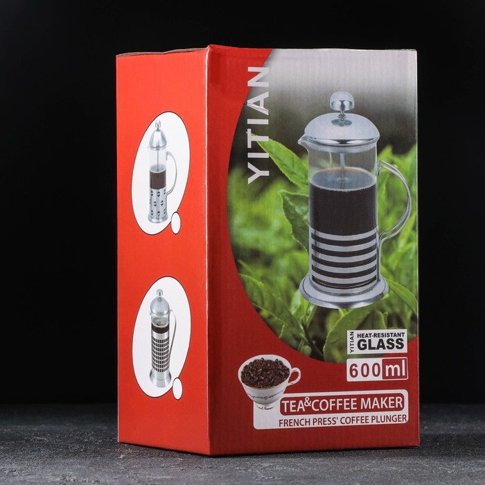 Чайник заварочный френч - пресс «Лофт», 600 мл, стекло, цвет чёрный Чайник заварочный френч - пресс «Лофт», 600 мл, стекло, цвет чёрный