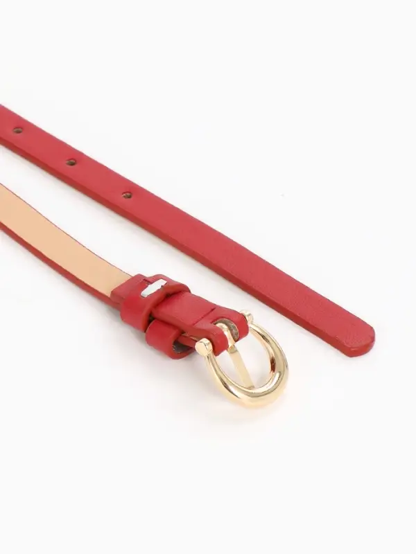 Ремень женский тонкий, 110&times;1.3 см, пряжка металл золотистая, полукруглая, красный
