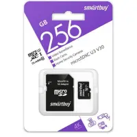 Micro SD 256GB Smart Buy class 10 PROU3 V30 для видеонаблюдения (с адаптером SD)