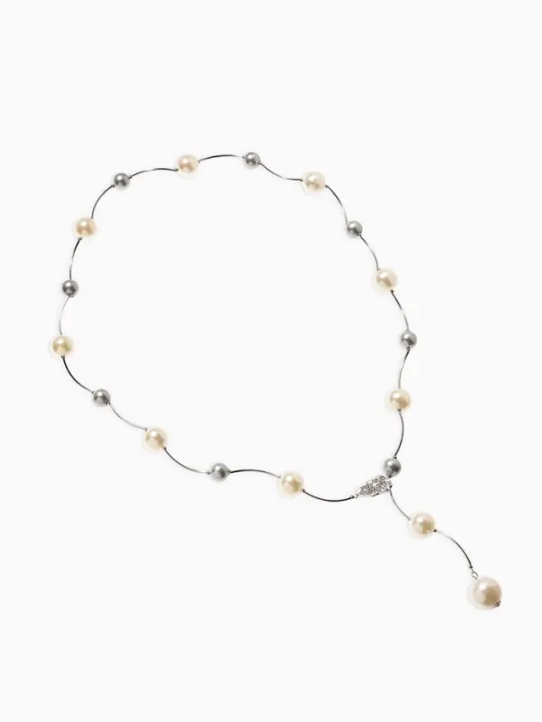 Колье &laquo;Флёр&raquo;, шарики, бело-серое в серебре, длина регулируемая, №12, бусины №16, №20, 40-87 см