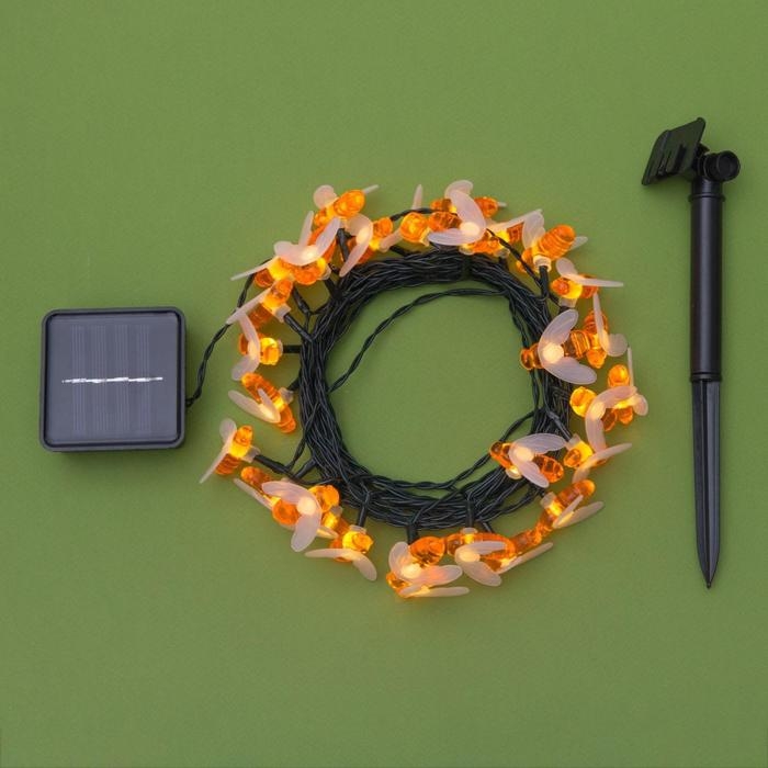Гирлянда «Нить» 4.5 м с насадками «Пчёлки», IP44, тёмная нить, 30 LED, свечение тёплое белое, 2 режима, солнечная батарея Гирлянда «Нить» 4.5 м с насадками «Пчёлки», IP44, тёмная нить, 30 LED, свечение тёплое белое, 2 режима, солнечная батарея