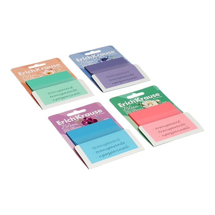 Блок с липким краем пластиковый 75X75 мм, ErichKrause Блок с липким краем пластиковый 75X75 мм, ErichKrause "Pastel Bloom", 50 листов, микс