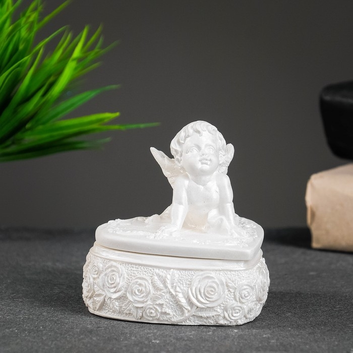 Шкатулка с крышкой Шкатулка с крышкой "Сердце с ангелом" перламутровый, 9х8см