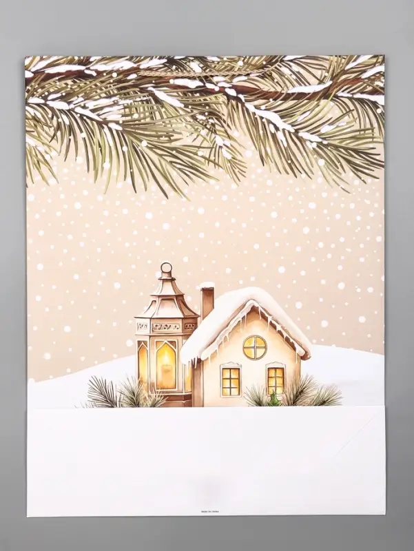 Пакет подарочный новогодний ламинированный, «Новогодний домик» , 33×10×42.5 см