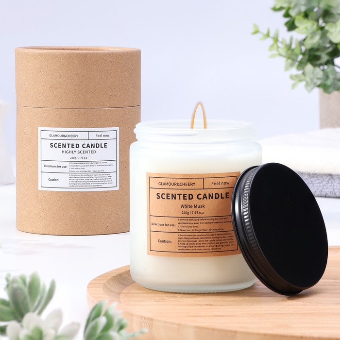 Свеча ароматическая в банке  Свеча ароматическая в банке "AmeHome", 220 г, белый мускат, в тубусе