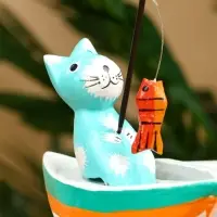 Календарь настольный «Котики рыбаки», 19×10×10 см, дерево