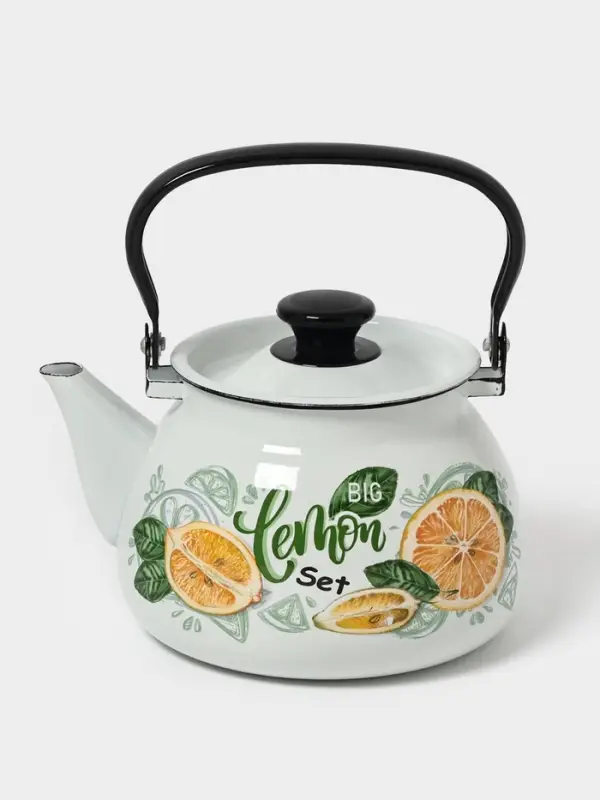 Чайник сферич. с мет.р. 3л (белая)Лимонный сет Чайник сферич. с мет.р. 3л (белая)Лимонный сет