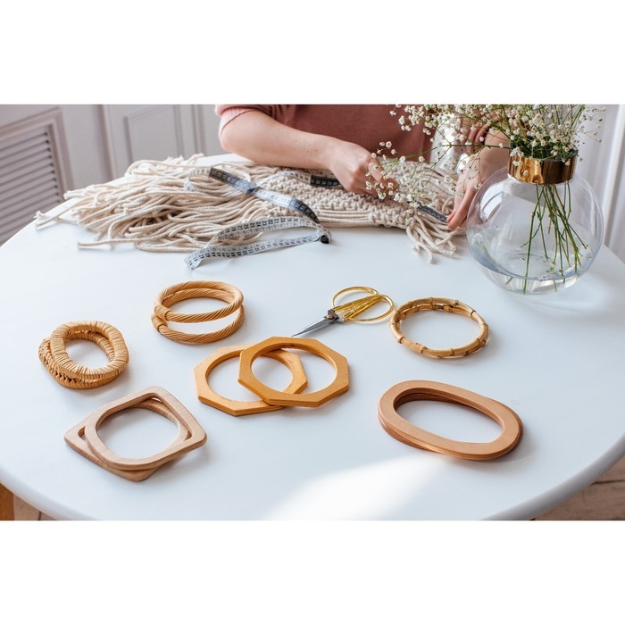 Ручки для сумки деревянные, d = 10,5, 13,5 × 13,5 см, 2 шт, цвет бежевый Ручки для сумки деревянные, d = 10,5, 13,5 × 13,5 см, 2 шт, цвет бежевый