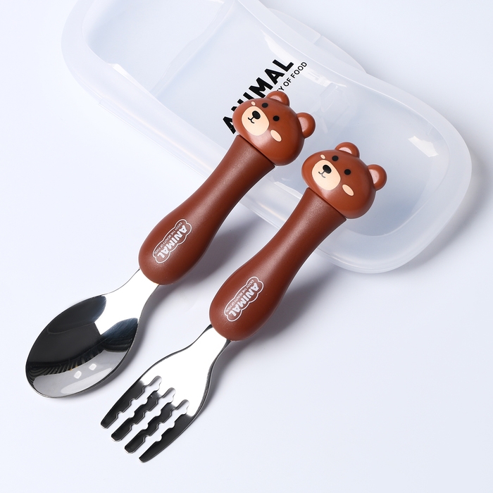 Набор детских столовых приборов в футляре «Медвежата», вилка, ложка Набор детских столовых приборов в футляре «Медвежата», вилка, ложка