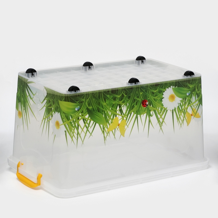 Контейнер для хранения с крышкой «Hide box. Трава», 50 л, 60×38×31 см, на колёсиках, МИКС Контейнер для хранения с крышкой «Hide box. Трава», 50 л, 60×38×31 см, на колёсиках, МИКС