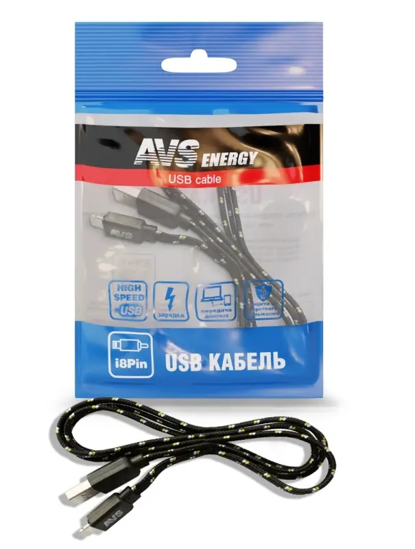 Кабель AVS IP-521 USB/Lightning текстиль, 10 Вт, 1 м (A78611S)