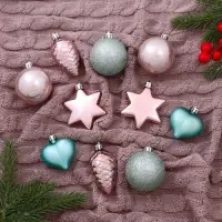 Ёлочные игрушки &laquo;Джоан&raquo;, новогодние, набор 10 шт., розово-зелёный