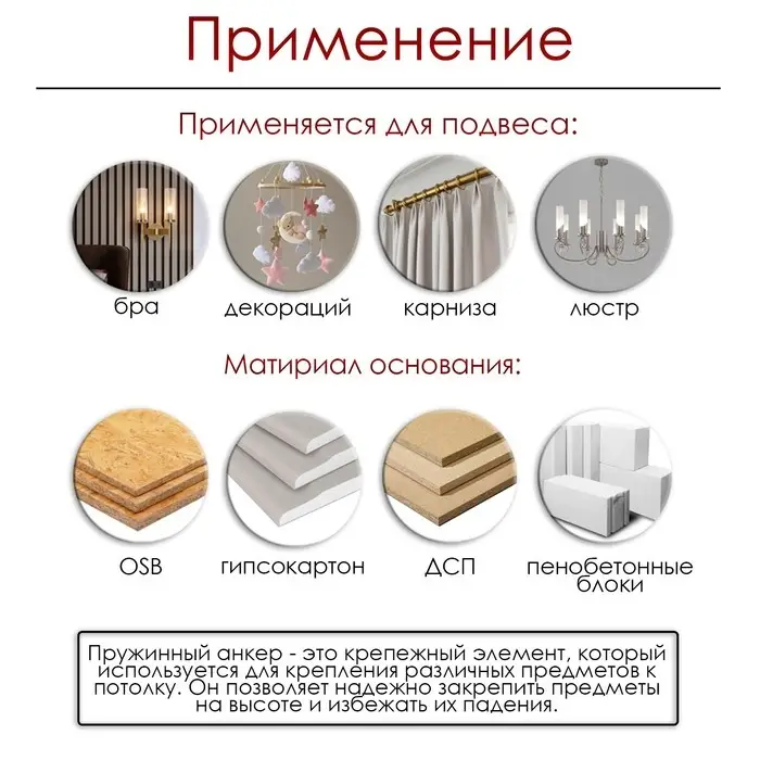 Анкер ТУНДРА, потолочный, пружинный, с крюком, оцинкованный, М5х75 мм