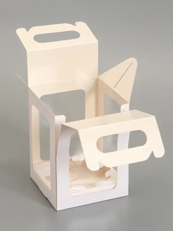 Кондитерская упаковка, коробка с окном, белая, 13&times;13&times;16 см