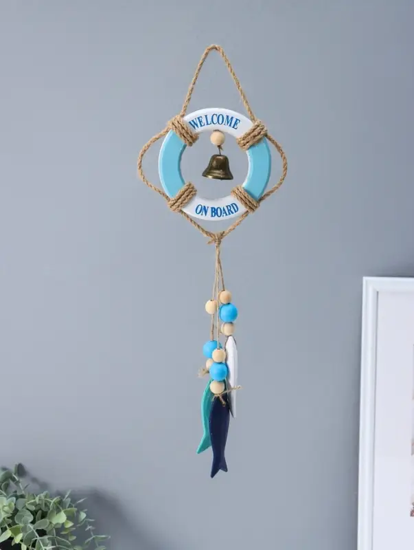 Сувенир интерьерный дерево "Спасательный круг с колоколом и рыбками" 2х10,8х35 см