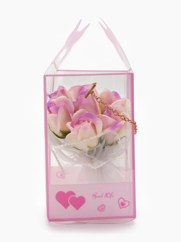 Набор из 6 нежных бело-фиолетовых мыльных роз