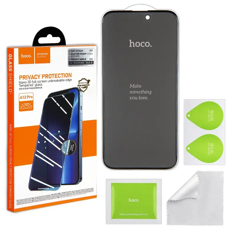 Защитное стекло для iPhone 14 Pro Max 3D Black (A12 Pro) HOCO Privace усиленые края