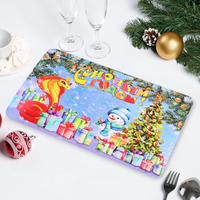 Салфетка новогодняя декоративная "С Новым Годом! 2025" символ года, снеговик