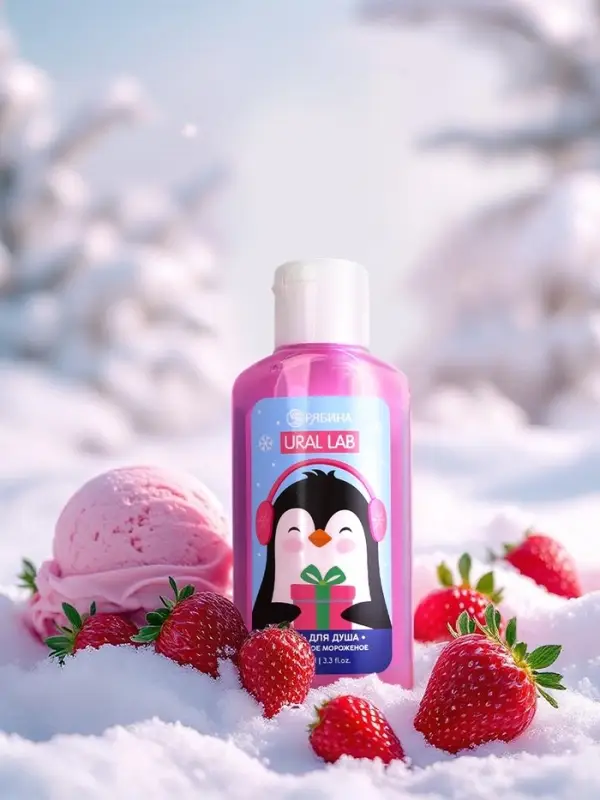 Гель для душа новогодний, клубничное мороженое, 100 мл, Ural Lab