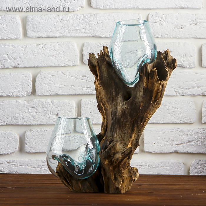 Вазон стекло на дереве  Вазон стекло на дереве "Двойное великолепие" 40х24х17 см