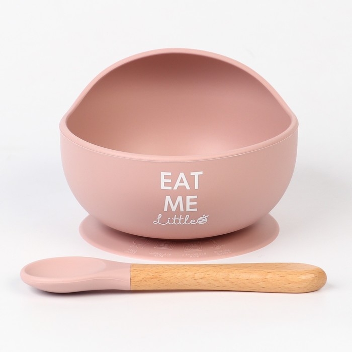 Тарелка детская на присоске, ложка, M&B, пыльная роза Тарелка детская на присоске, ложка, M&B, пыльная роза