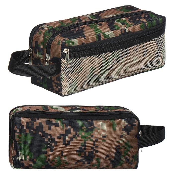 Пенал мягкий 3 отделения, 90 х 215 х 80 мм, объёмный, с ручкой,Calligrata, Пенал мягкий 3 отделения, 90 х 215 х 80 мм, объёмный, с ручкой,Calligrata, "Миллитари" коричневый