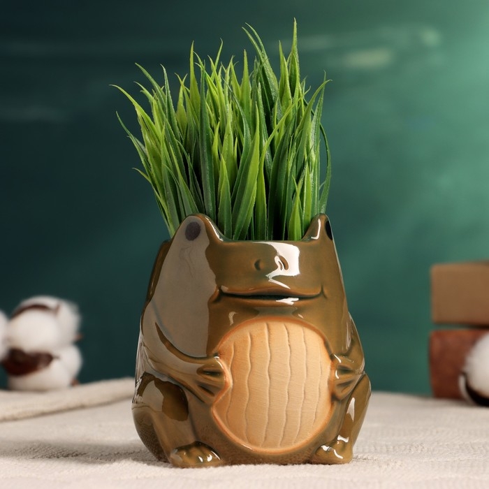 Горшок Горшок "Лягушка" зеленый, 8,5х8х9см