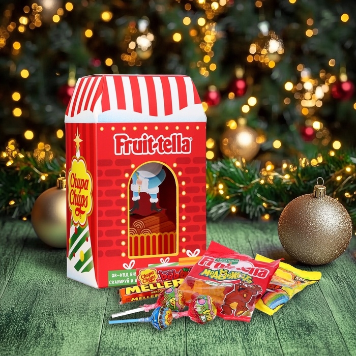 Новогодний подарок с кондитерскими изделиями Chupa Chups, Fruittella и Meller, 274 г Новогодний подарок с кондитерскими изделиями Chupa Chups, Fruittella и Meller, 274 г