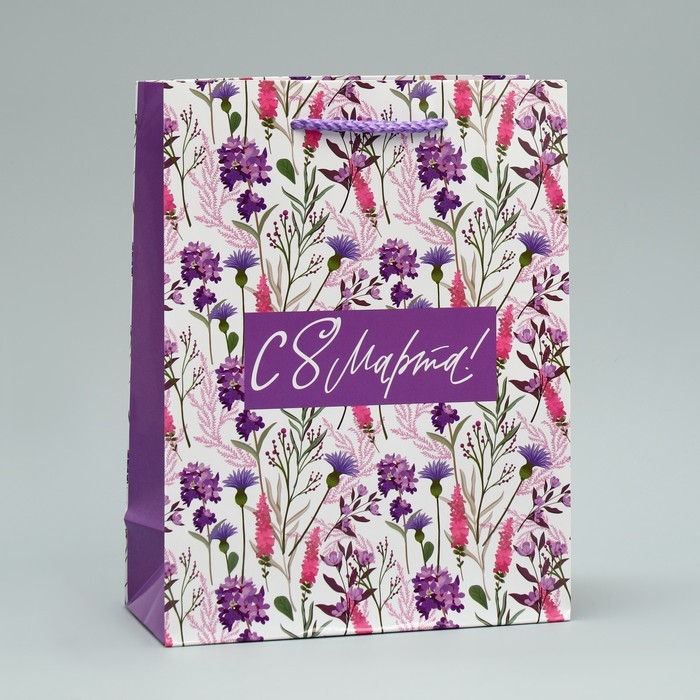 Пакет подарочный ламинированный, упаковка, «С 8 марта!», MS 18 х 23 х 8 см Пакет подарочный ламинированный, упаковка, «С 8 марта!», MS 18 х 23 х 8 см