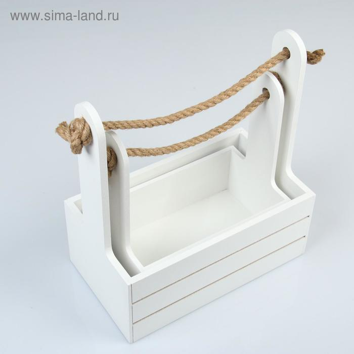 Набор кашпо деревянных 2 в 1 (25×15×30; 21×12×23 см) "Dear", ручка канат, белый