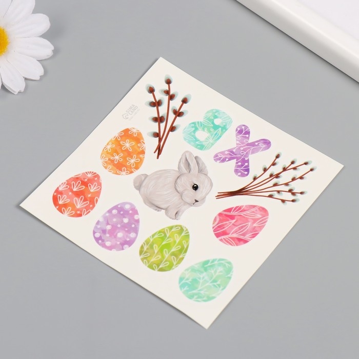 Татуировка на тело цветная Татуировка на тело цветная "Пасхальные яички и кролик" 10х10 см