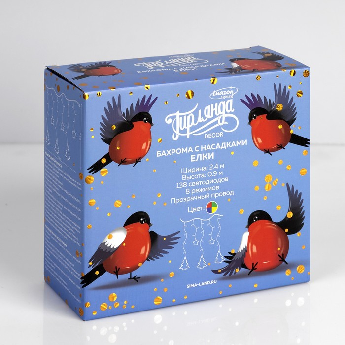 Гирлянда «Бахрома» 2.4 × 0.9 м с насадками «Ёлки», IP20, прозрачная нить, 138 LED, свечение мульти, 8 режимов, 220 В
