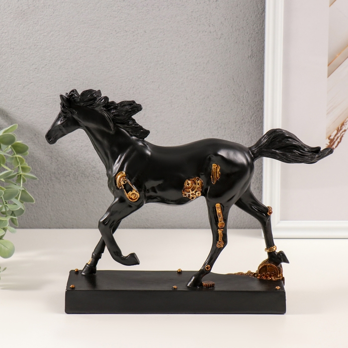 Сувенир полистоун Сувенир полистоун "Конь - Стимпанк" чёрный с золотом 28,5х7х21,5 см