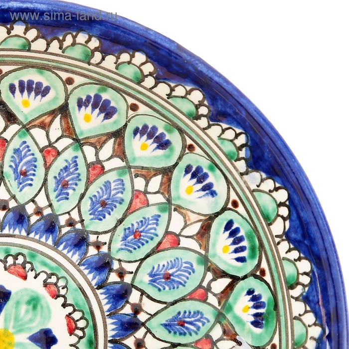 Тарелка Риштанская Керамика Тарелка Риштанская Керамика "Узоры", синяя, глубокая, микс, 20 см