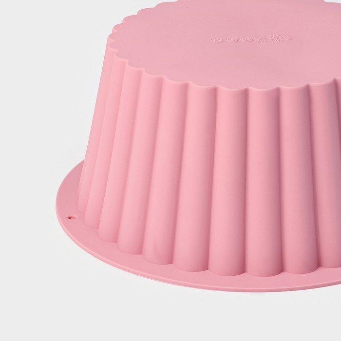 Форма для выпечки Доляна «Рифленый круг», силикон, 19×19×8,5 см, цвет розовый Форма для выпечки Доляна «Рифленый круг», силикон, 19×19×8,5 см, цвет розовый