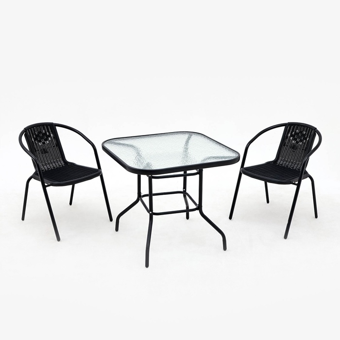 Набор садовой мебели: Стол квадратный 80 х 80 х 73 см и 2 стула черного цвета Набор садовой мебели: Стол квадратный 80 х 80 х 73 см и 2 стула черного цвета