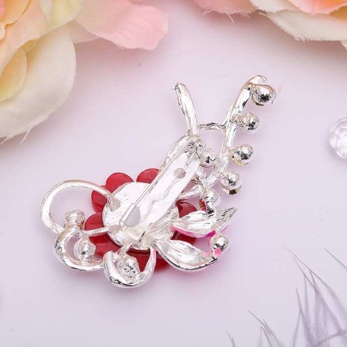 Брошь «Цветочная роса», цвет розовый в серебре Брошь «Цветочная роса», цвет розовый в серебре