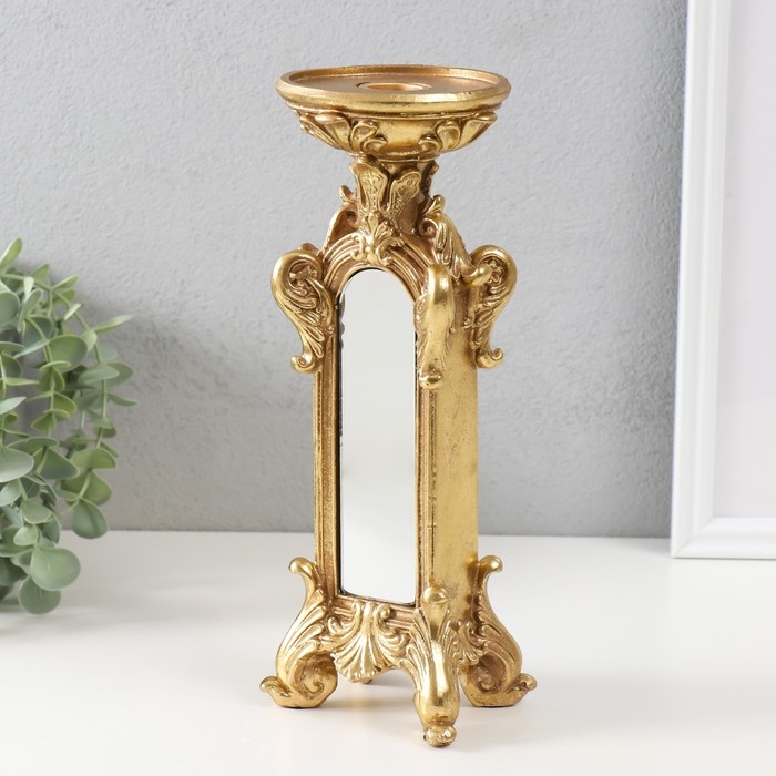 Подсвечник полистоун на 1 свечу Подсвечник полистоун на 1 свечу "Империя" золото с зеркалом 9,5х7х26 см