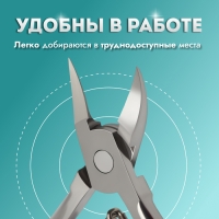 Кусачки педикюрные со скрытой пружиной, с пластиковой ручкой, изогнутое лезвие, 13 см, длина лезвия - 17 мм, цвет серебристый/красный