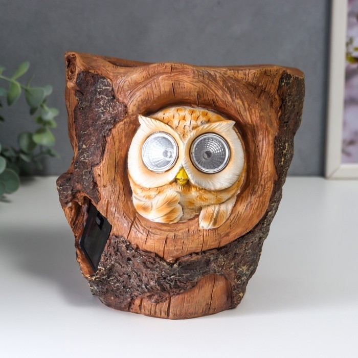 Сувенир полистоун свет Сувенир полистоун свет "Маленький филин в дупле" от солнечной батареи 17х12,5х18 см
