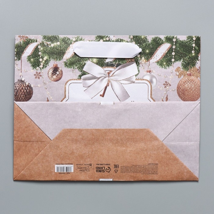 Пакет подарочный новогодний крафтовый горизонтальный «Новогодние игрушки», MS 23 х 18 х 10 см, Новый год Пакет подарочный новогодний крафтовый горизонтальный «Новогодние игрушки», MS 23 х 18 х 10 см, Новый год