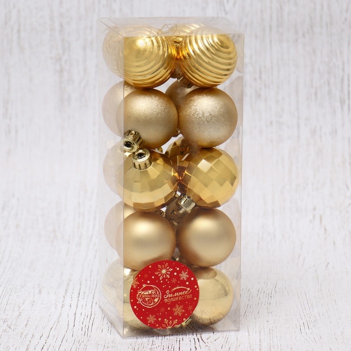 Ёлочные игрушки, шары новогодние , пластик, набор d-4 см, 20 шт Ёлочные игрушки, шары новогодние , пластик, набор d-4 см, 20 шт "Диско ассорти" золото