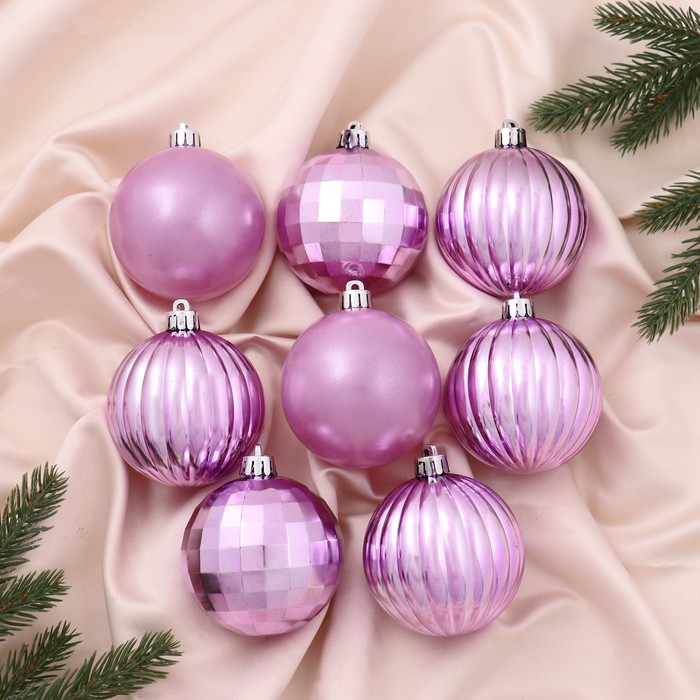 Набор шаров пластик d-7 см, 8 шт Набор шаров пластик d-7 см, 8 шт "Диско ассорти полоски"